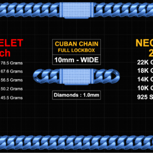 10mm plain cuban chain with lock box full diamonds 3d print model