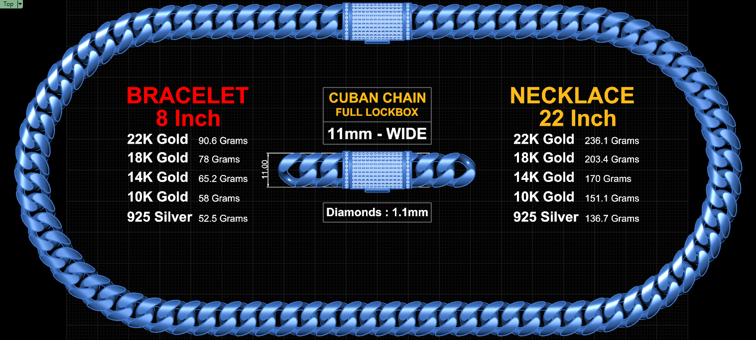 11mm plain cuban chain with lock box full diamonds 3d print model cub02 11mm plain cuban chain with lock box full diamonds 3d print model cub02
