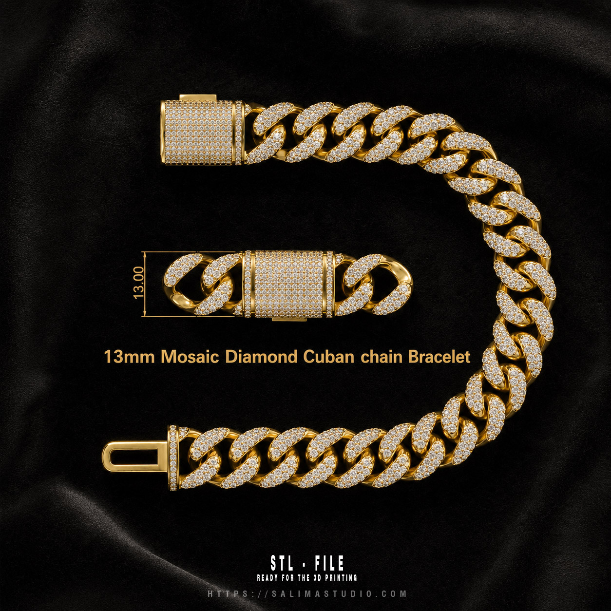 13mm mosaic diamond cuban bracelet preview 01a 13mm mosaic diamond cuban bracelet preview 01a