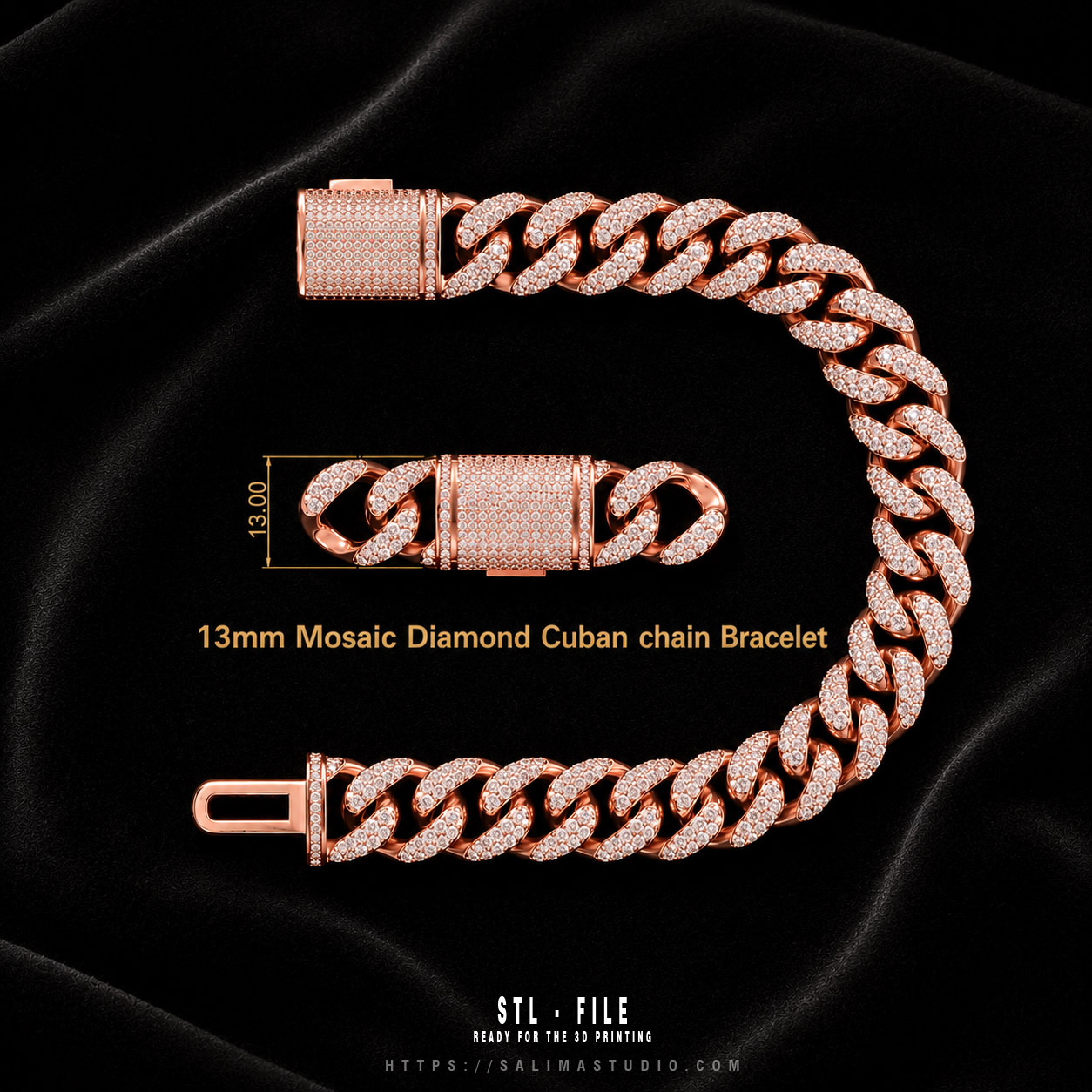 13mm mosaic diamond cuban bracelet preview 01b 13mm mosaic diamond cuban bracelet preview 01b
