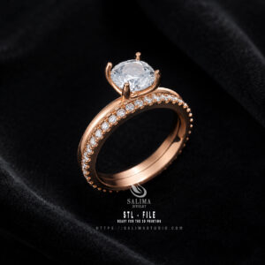 cushion cut solitare bridal set ring with round french cut eternity ring preview01
